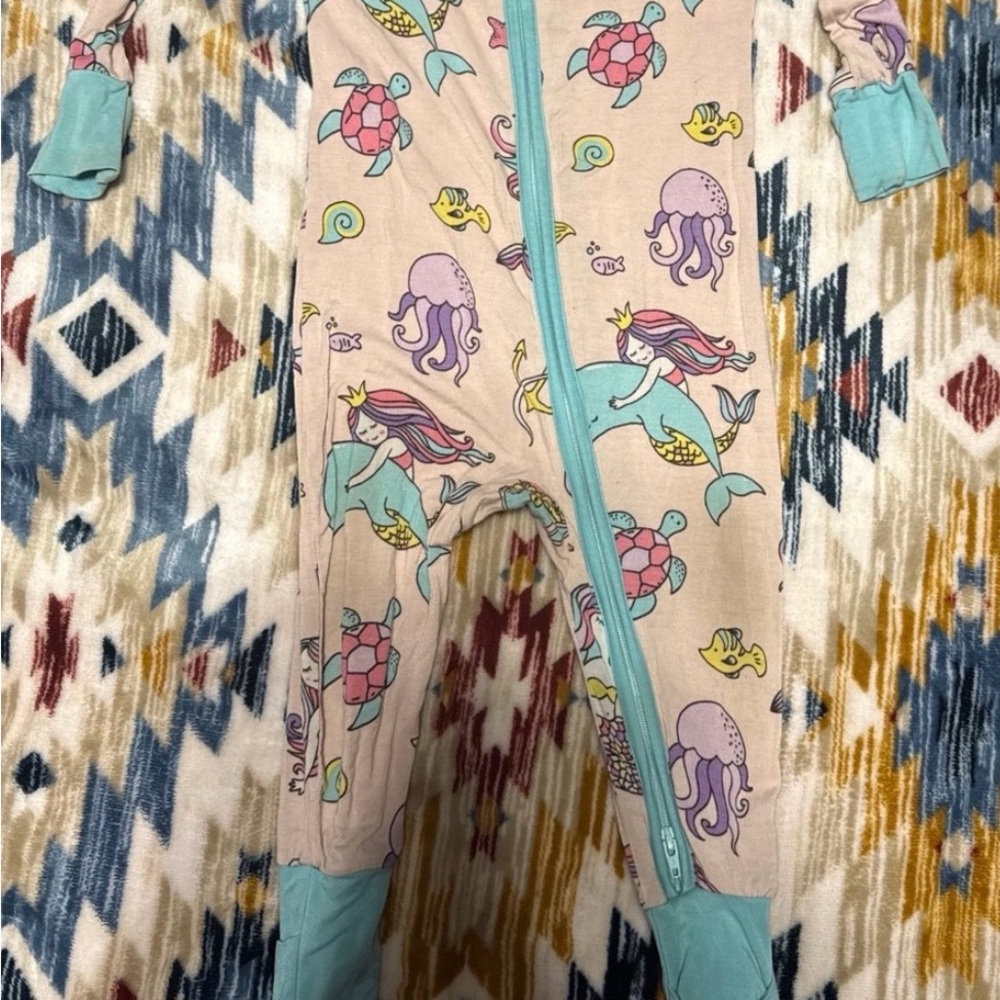 Little Sleepies Mermaid & Sea Creature Zip Front Kids One-Piece - Pink & Aqua